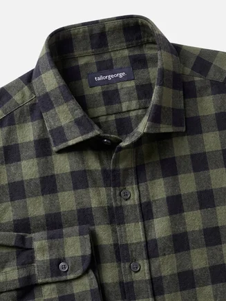 Military green plaid flannel shirt