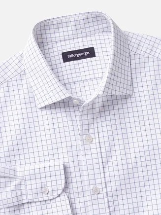 Easy-iron navy blue checked twill shirt