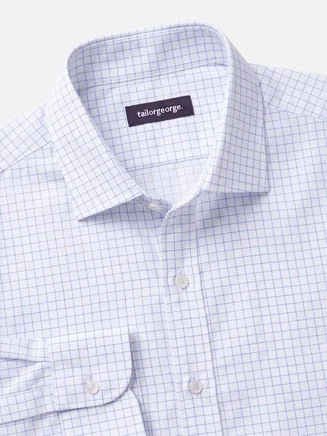 Easy-iron sky blue checked twill shirt