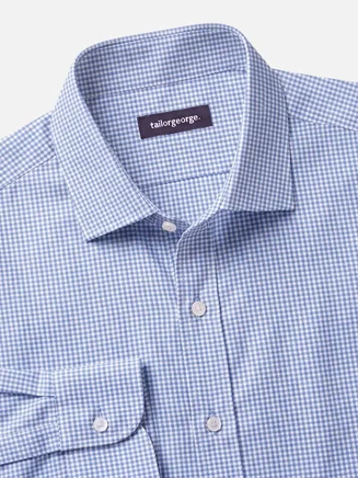 Easy-iron blue checked twill shirt