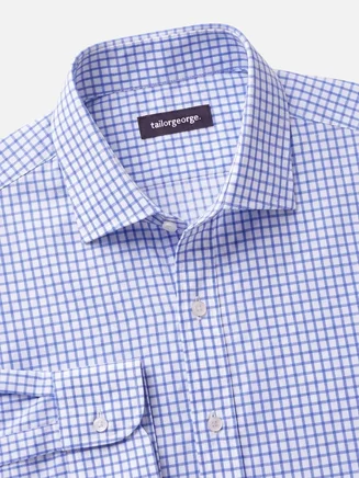 Sky blue checked twill shirt