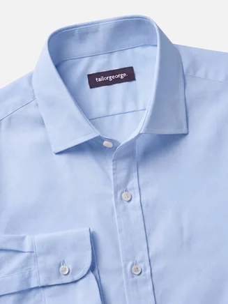 Plain sky blue easy-iron end-on-end shirt