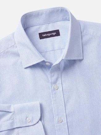 Easy-iron sky blue striped poplin shirt