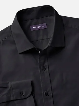 Easy-iron plain black poplin shirt