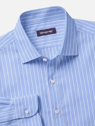 Easy-iron light blue striped poplin shirt