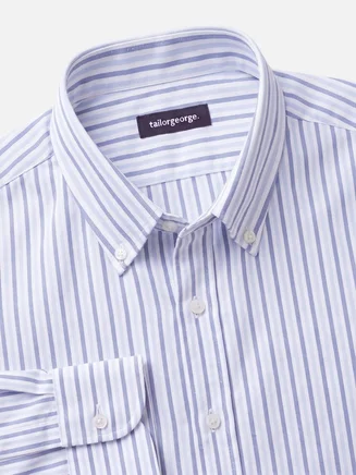 Heavyweight American Oxford shirt with sky blue stripes
