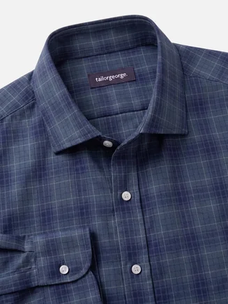 Blue Scottish plaid twill shirt