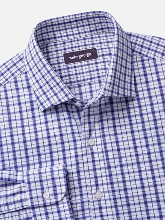 Easy-iron blue checked twill shirt