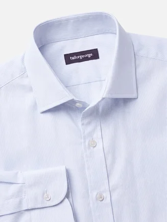 Easy-iron sky blue striped poplin shirt