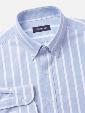 Heavyweight American Oxford shirt with sky blue stripes