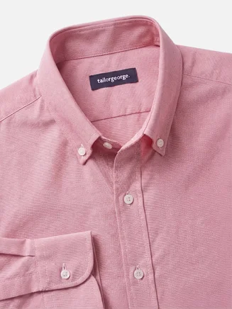 Plain thick American Oxford shirt in coral red