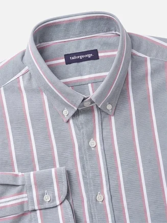 Light gray striped heavyweight American Oxford shirt