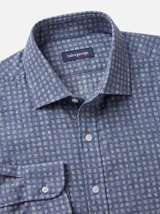 Indigo blue lightweight flannel shirt with pattern
