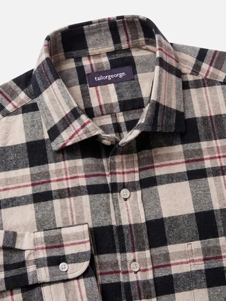 Thick linen shirt with beige and brown checks