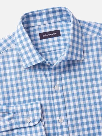 Sky blue checked linen shirt