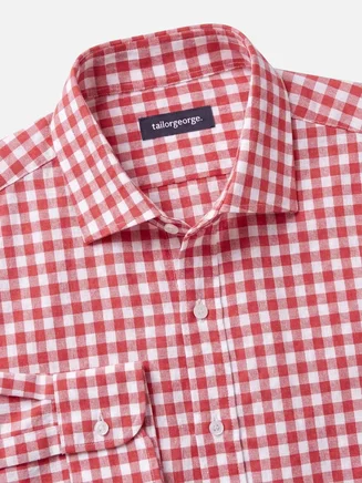 Coral red plaid linen shirt