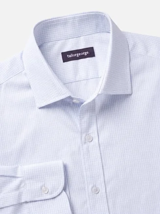 Sky blue small checkered poplin shirt
