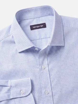 Sky blue checked twill shirt
