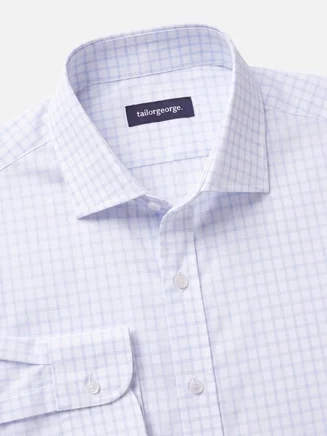 Sky blue fine check poplin shirt