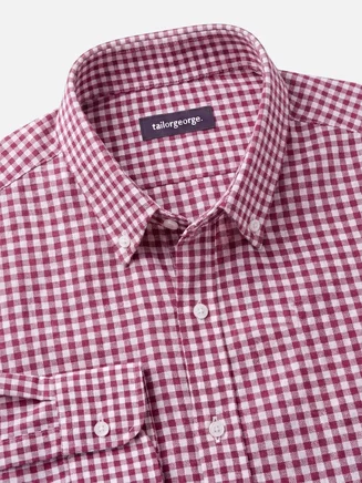 Burgundy red checked linen shirt