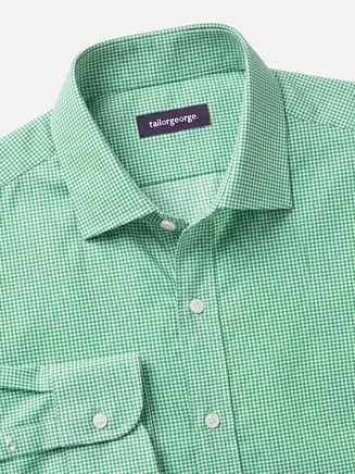 Easy-iron green checked twill shirt