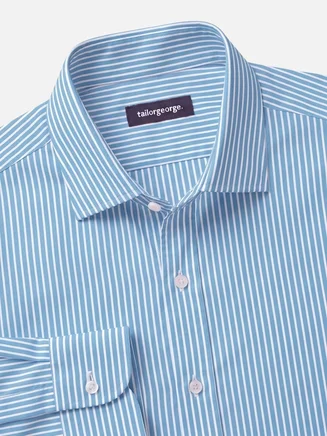 Easy-iron light blue striped poplin shirt