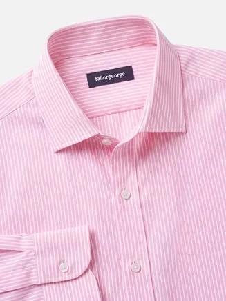 Easy-iron pink striped poplin shirt