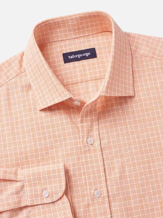 Orange Prince of Wales check poplin shirt, easy to iron