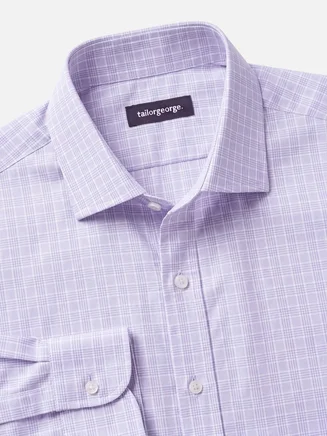 Easy-iron mauve prince of wales check poplin shirt
