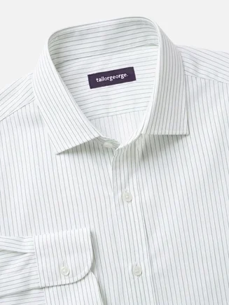 Easy-iron green striped poplin shirt