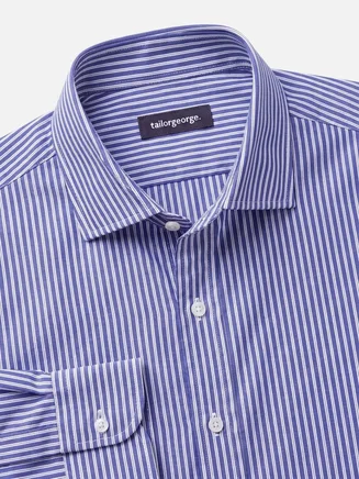 Easy-iron royal blue striped poplin shirt