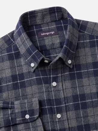 Blue and gray tartan thick flannel shirt