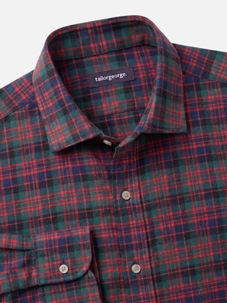 Red, green and blue tartan thick flannel shirt