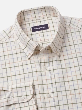 Green, blue, brown tattersall flannel shirt