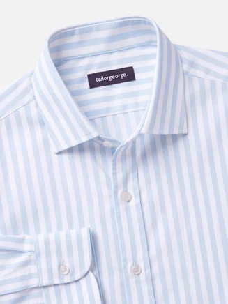 Easy-iron sky blue striped twill shirt