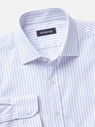 Easy-iron sky blue striped twill shirt