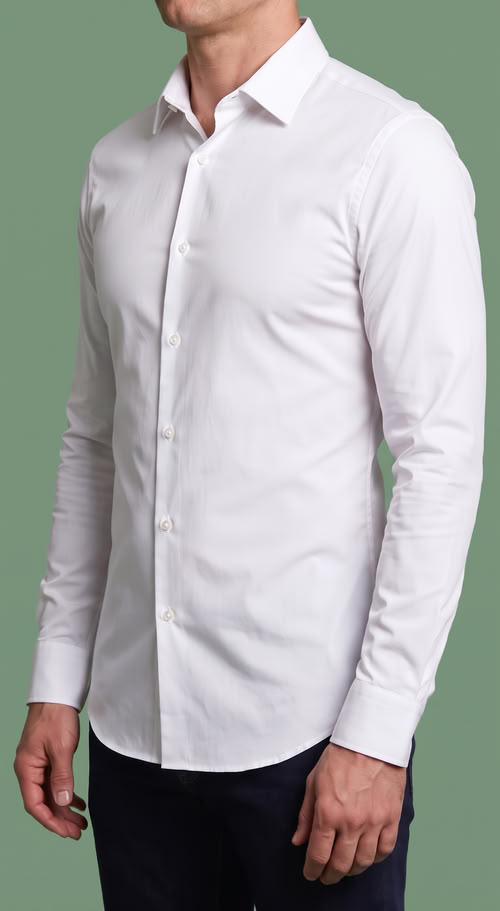 Easy-iron plain white poplin shirt
