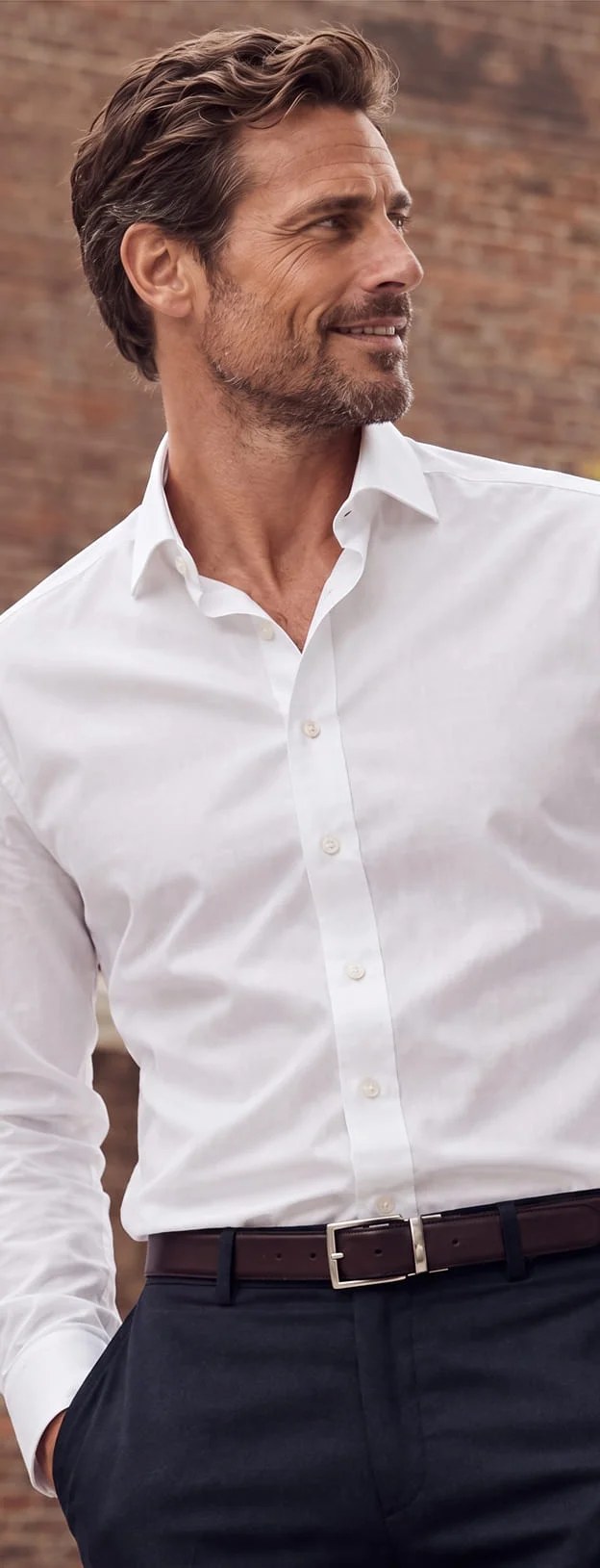 Easy-iron plain white poplin shirt